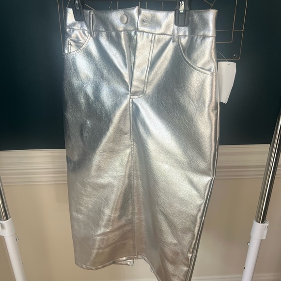 Avec Les Filles Silver Pencil Midi Skirt Cocktail nwot small - Picture 3 of 5